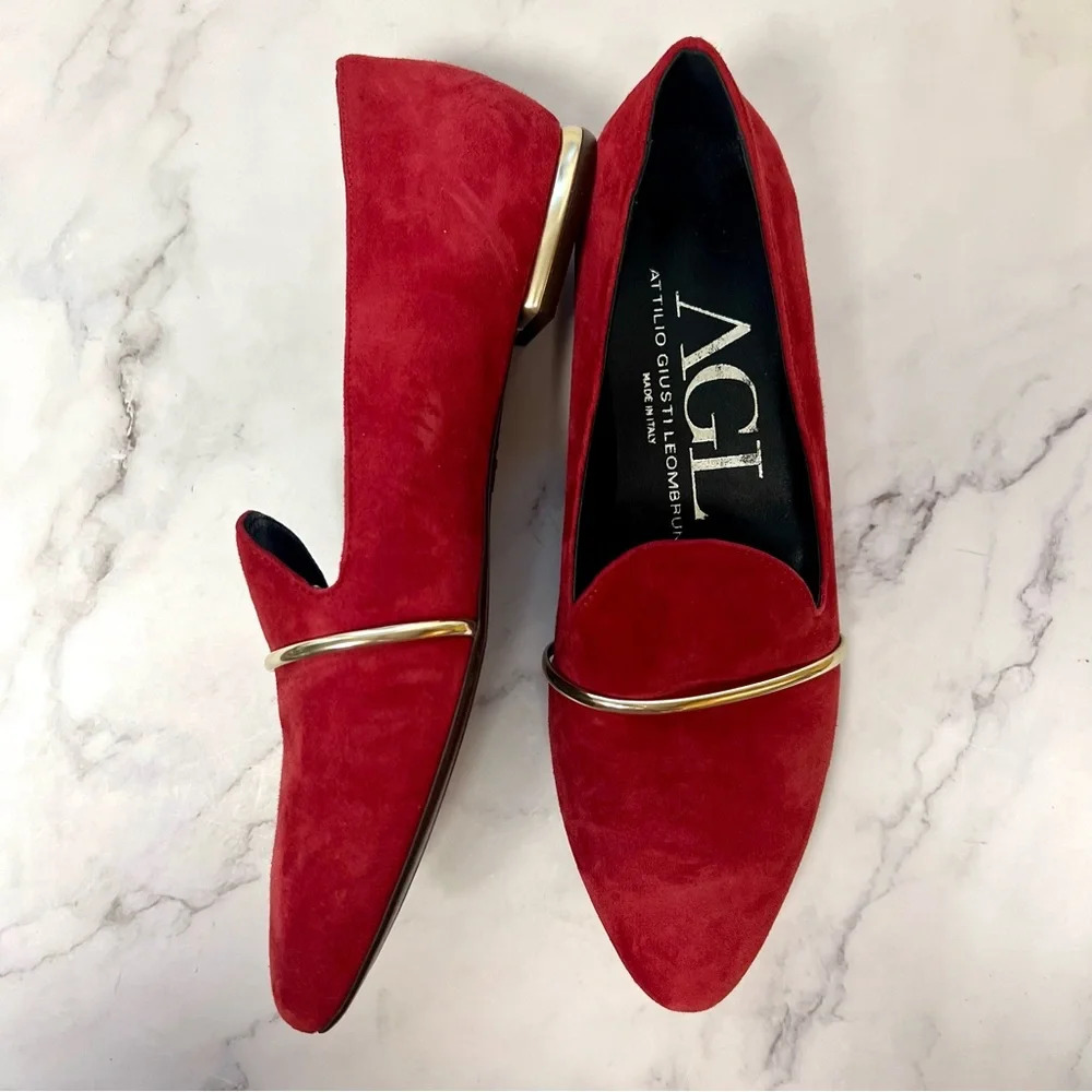 AGL Attilio Giusti Leombruni Red Suede Slip On Casual Womens Shoe Size 36